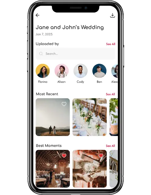 Posy dashboard showing photo uploads and gallery